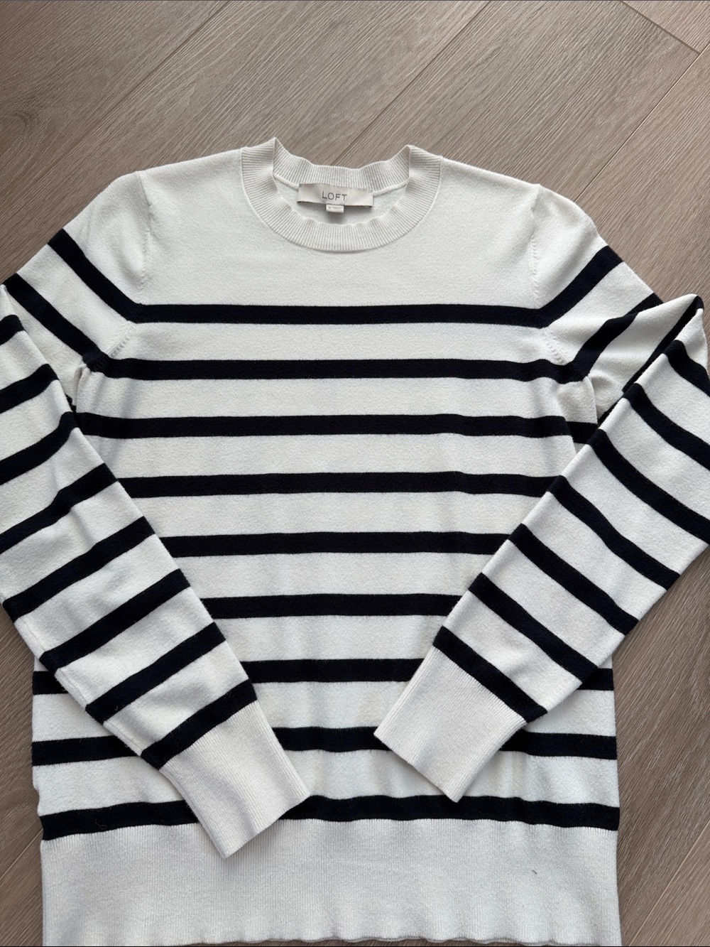 LOFT Cream Ribbed Crewneck Sweater